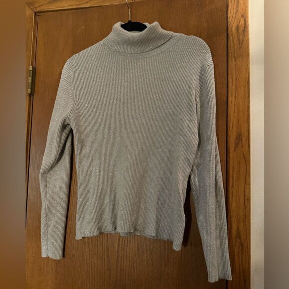Worthington Vintage Sparkly Ribbed Long Sleeve Turtleneck Sweater Gray Large - Picture 2 of 12